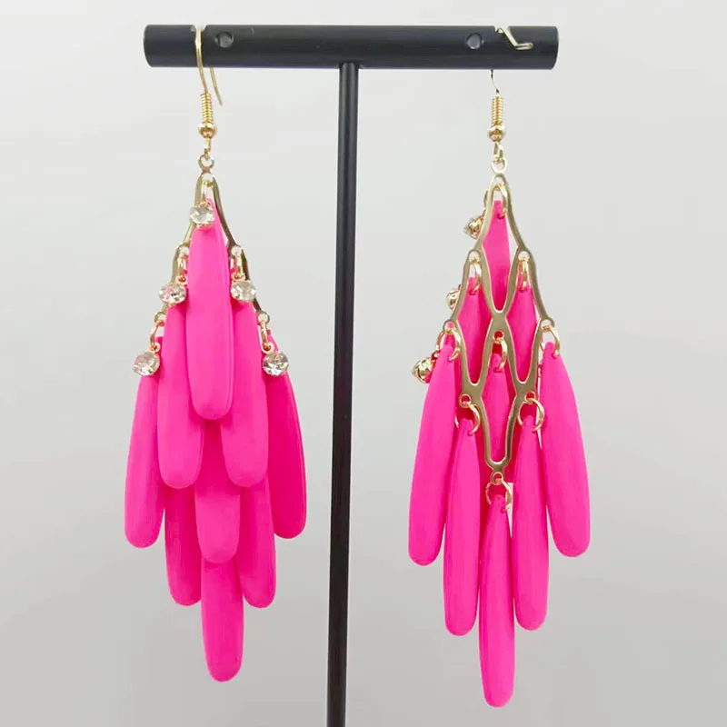 Exaggerated Acrylic Tassel Long Drop Earrings For Women Holiday Party Fashion Jewelry Ear Accessories AE030