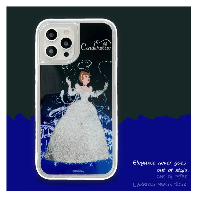 Cinderella Girl Disney Liquid quicksand Phone Cover for iPhone 11 12 13 14 15 16 Pro Max Plus 16plus mini X XS XR quicksand Case