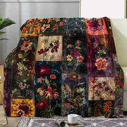 Flannel Blanket, Vintage Green Plant Floral Plaid Print Blanket, Warm Cozy Soft Blanket For Couch Bed Couch Car Camping Travel