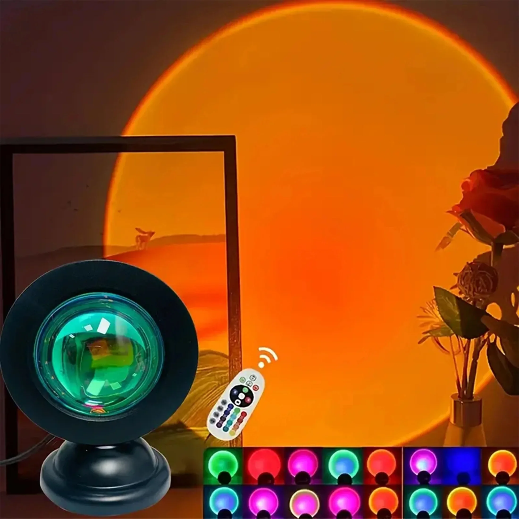 Pop Vibrant Sunset Projection Light - 16-Color Spectrum, USB Remote Control, Dynamic Color Changing LED Light - Creates Warm Hom