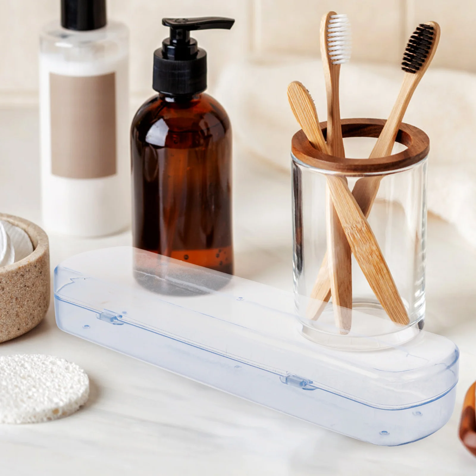 

Portable Blue Toothbrush Case Holder Rectangular Travel Box for Business Trips Camping PP Toothbrush Case Holder