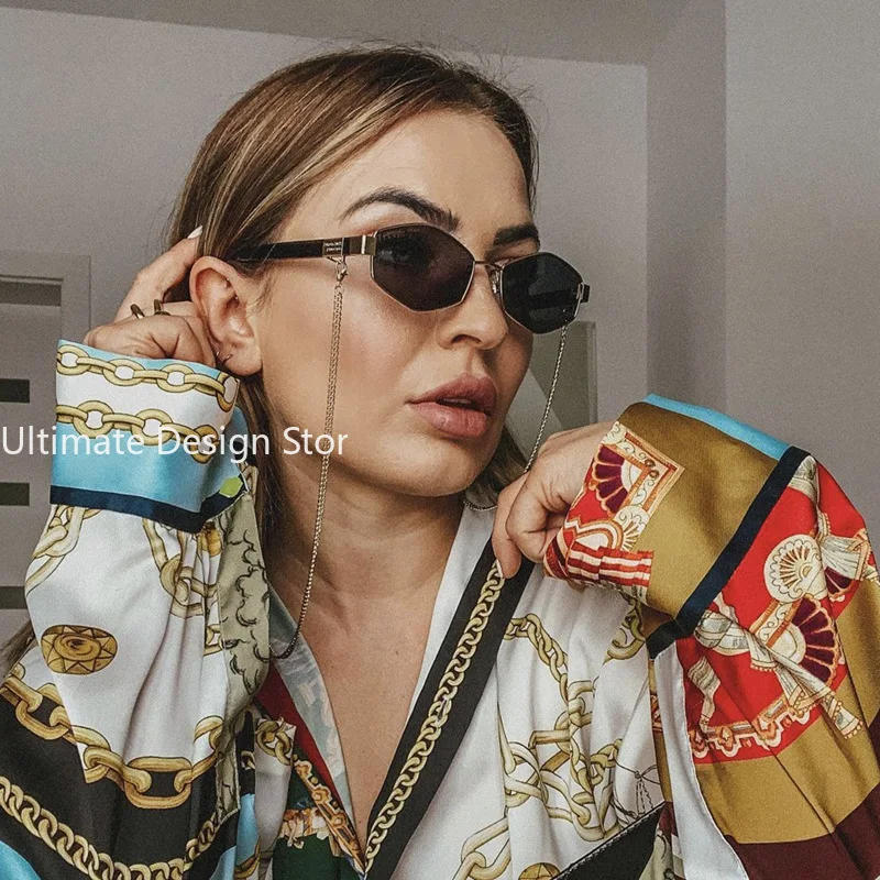 

Vintage Sunglasses Women With Chain Small Frame Sun Glasses for Ladies Trendy Luxury Brand Designer Eyewear UV400