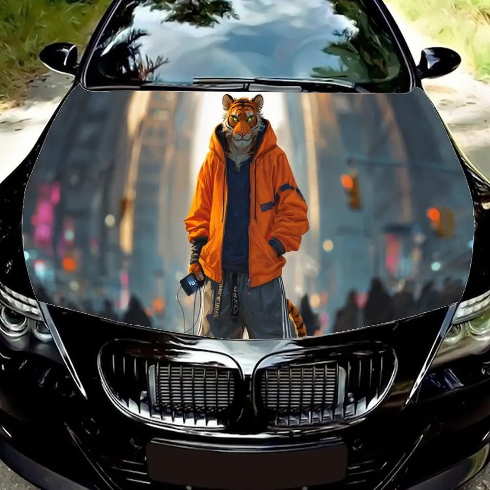 

Stylish Orange Cat Print car hood stickers, waterproof self-adhesive, scratch resistant, easy to stick, durable car PVC stickers