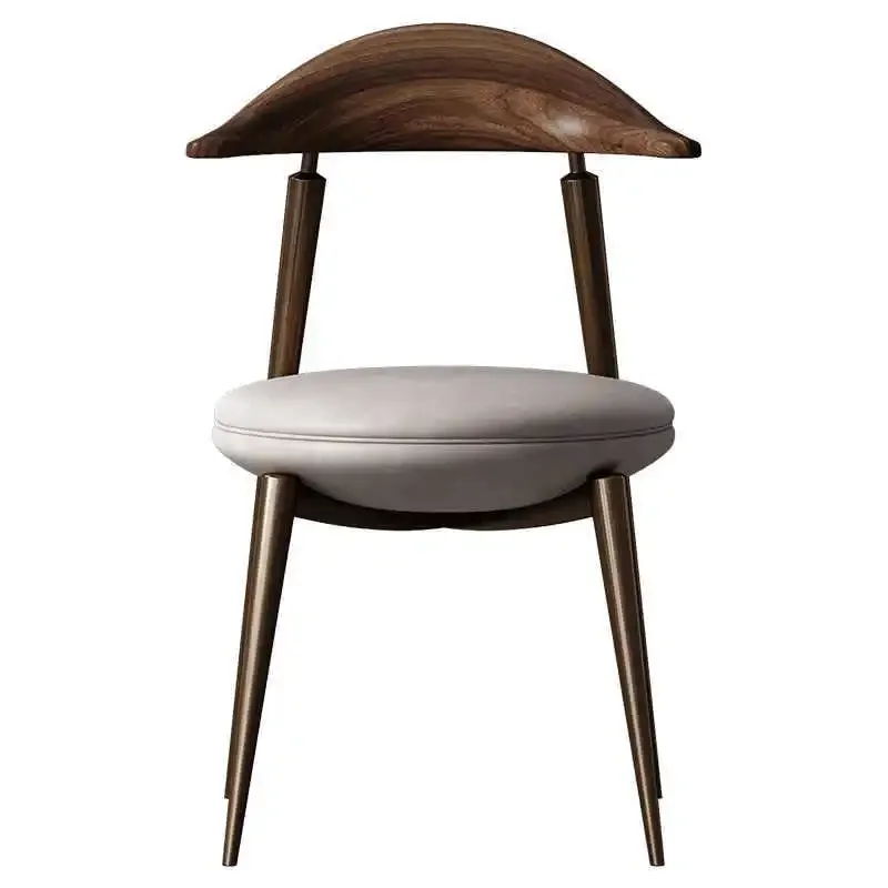 Italian North American black walnut solid wood dining chair, modern light luxury leather book chair