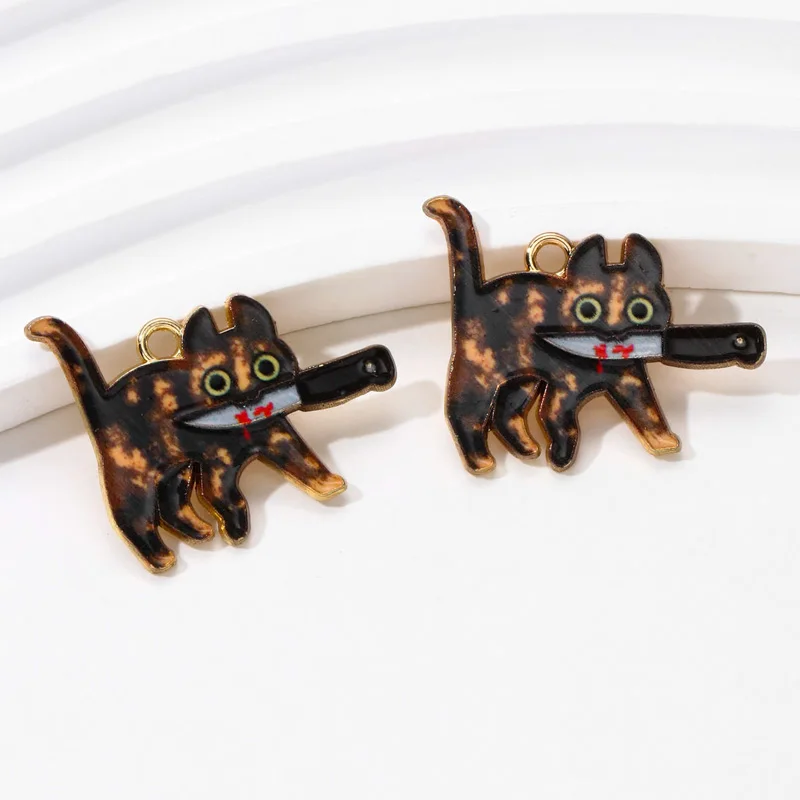 10pcs New Cat Enamel Charms Halloween Funny Animal Pendants For Making Handmade DIY Findings Accessories Necklace Jewelry