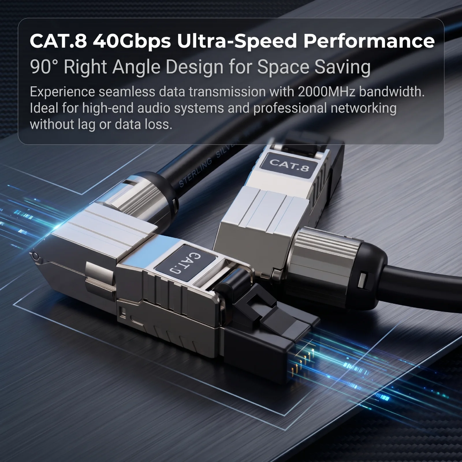 CAT.8 40Gbps Hochgeschwindigkeits-Netzwerkkabel RJ45 7mm 8-adrig 99,999% 5N Reines Silber 15AWG Doppelschicht Geflochtenes Folienabschirmkabel – Detail 1