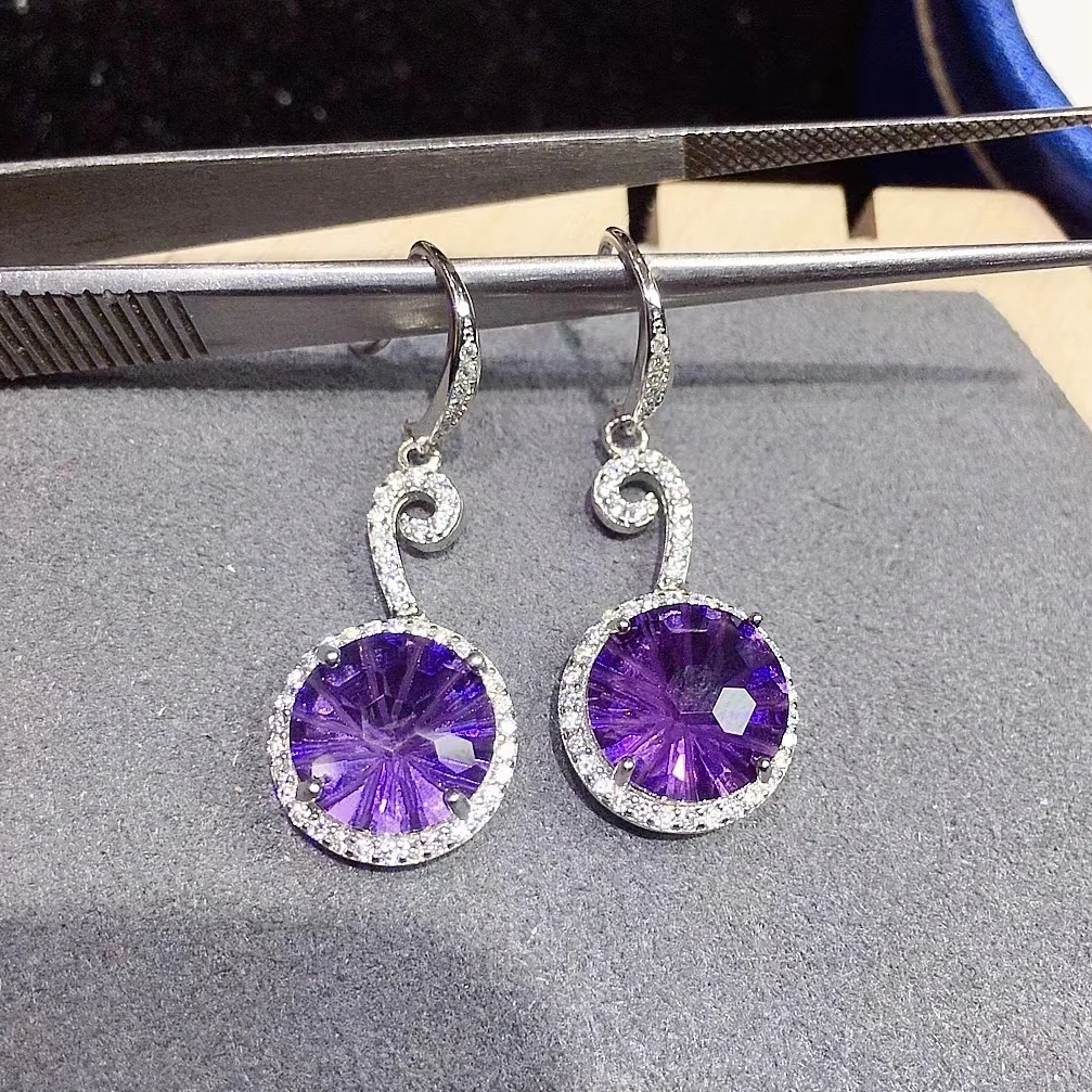 Luxury Amethyst Drop Earrings for Wedding 10mm*10mm Total 8ct Natural Amethyst Silver Earrings Solid 925 Gemstone Jewelry