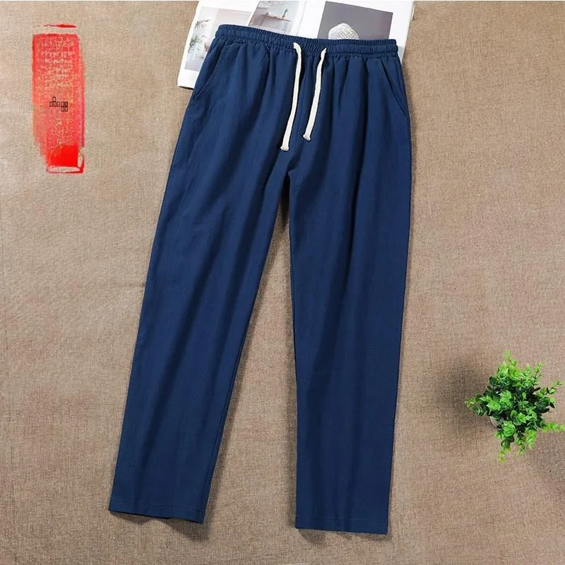 

Loose Men's Linen Casual Pants Straight Leg Sle Nine Points Men's Loose Comfortable Harlan Pants Cotton 00% Special Wide Fit