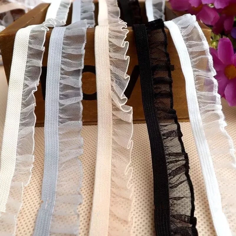 5yards/Lot 16mm Organza Elastic Lace Ribbon Fold Over Spandex Elastic Band For Sewing Lace Trim Waist Band Garment Accessory