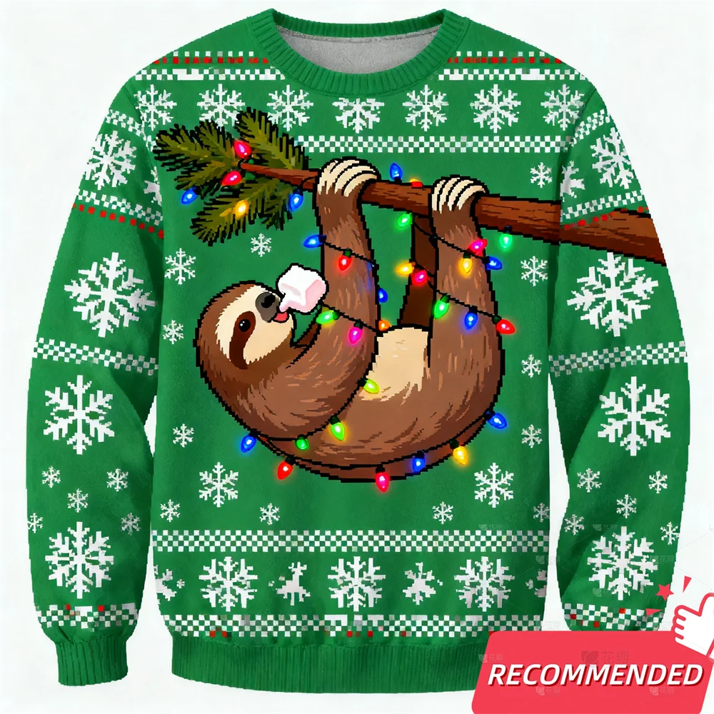 Cute Animals Ugly Christmas Sweater For Mens Clothing Crewneck Sloth Hedgehog Flamingo Turtle Ugly Christmas Sweatshirt Y2k Tops
