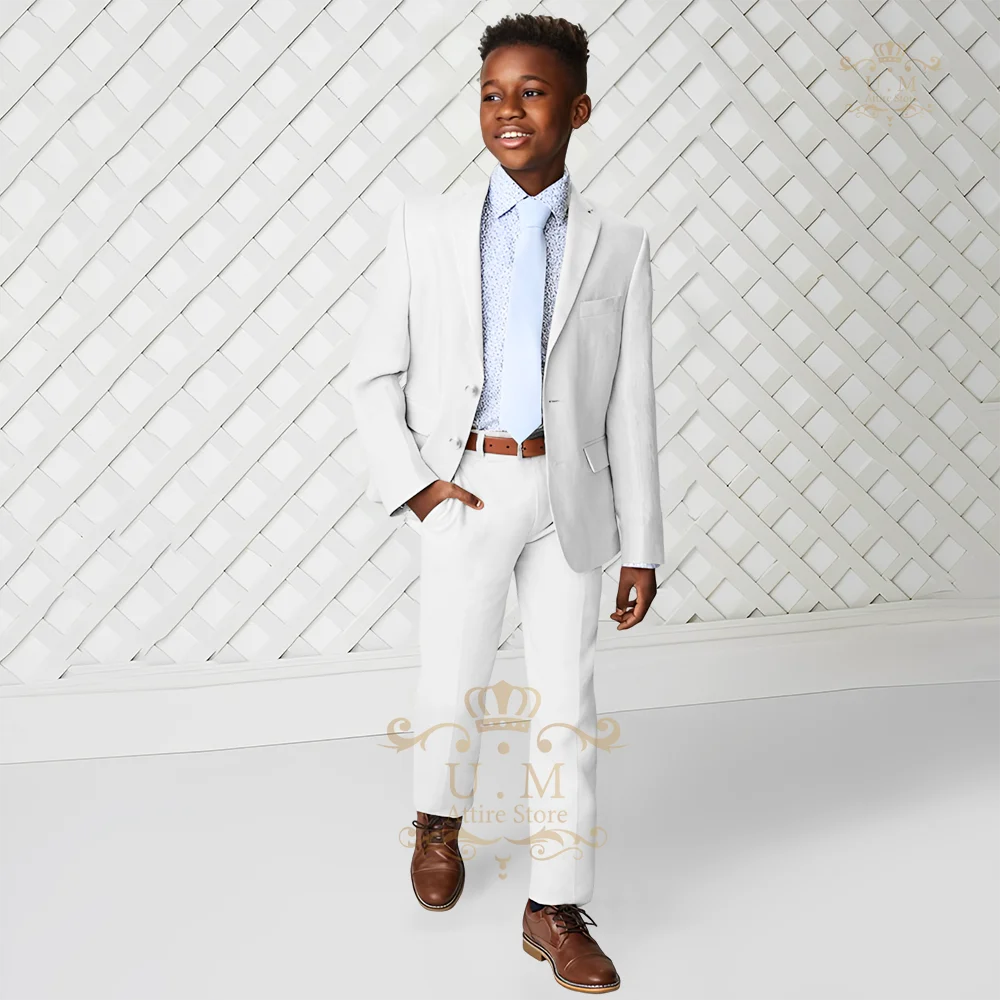 Boys' formal suit 2-piece set creamy-white notch lapel single-breasted jacket pants custom kids tuxedo for wedding birthday ball