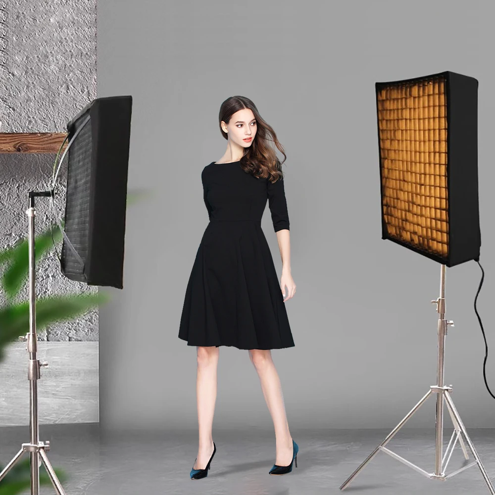 SH 63x63cm Photography Softbox With Honeycomb Comes With Light Panel Grid 3200-5600k Adjustable For Video Studio