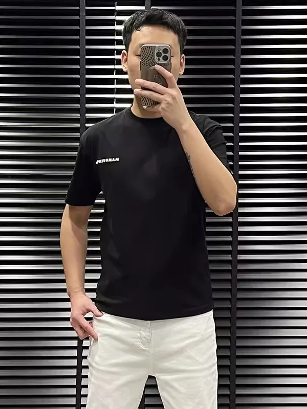 2025년 여름 남성 반팔 티셔츠 패셔너블한 라운드넥 프린트 캐주얼 반소매 상의 통기성 좋은 면 폴리에스터 혼방