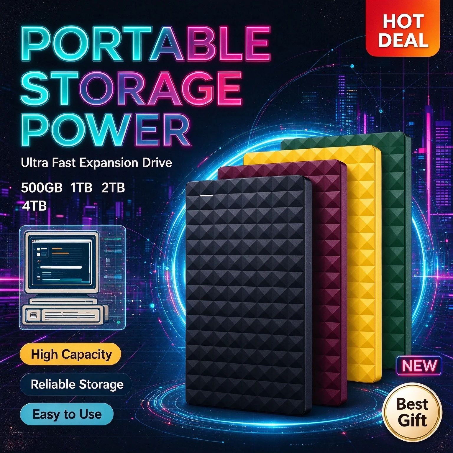 2.5 Inch 2026 High Speed 4TB Expansion Portable External Hard Drive USB3.0 Ultra External For Laptop Internal Storage