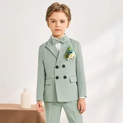 Children Light Green Piano Party Dress Kids Formal Ceremony Tuxedo Dress Children Photograph Blazer Evening Performance Costume