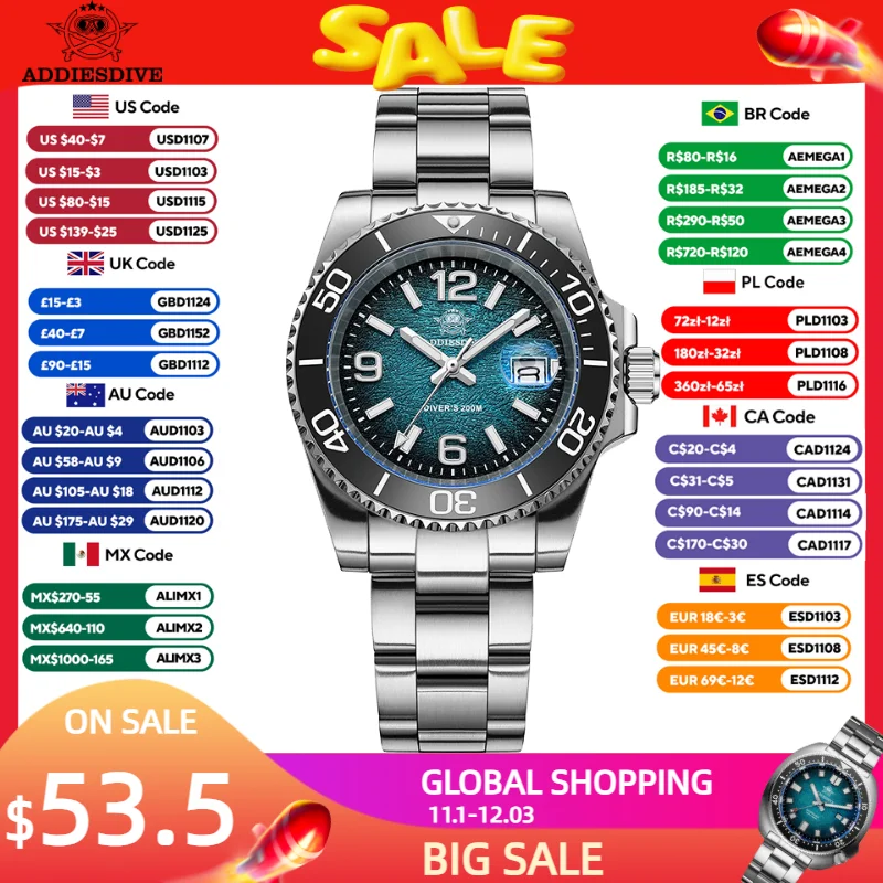 ADDIESDIVE 2026 New Diving Watches 41mm Top Brand Quartz Men WristWatch Leisure 316L Stainless Steel Luminous 200m Waterproof