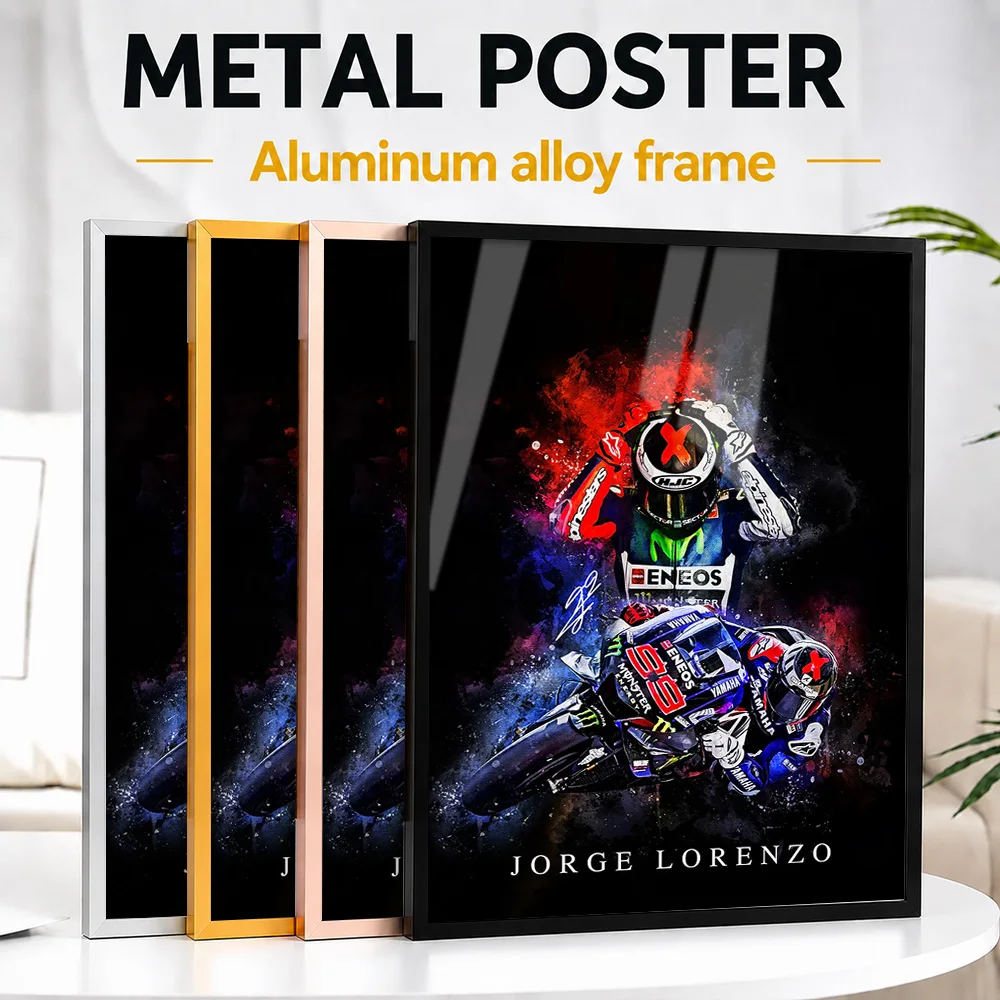 Jorge Lorenzo MotoGP Racing Metal Poster With Aluminum Alloy Frame Personalized Photo Colorful Pop Style Wall Art For Workshop