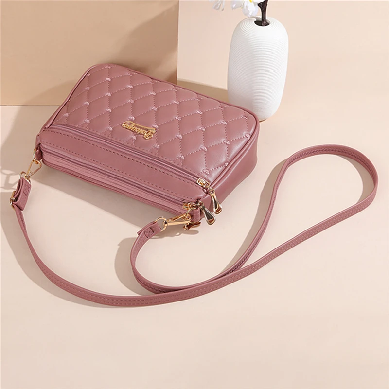 Bolso cruzado de cuero PU con cremallera para mujer, bandolera pequeña de gran capacidad con hilo de bordar, a la moda, novedad