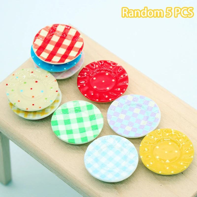 5Pcs/set 1:12 Dollhouse Mini Resin Food Plates Simulation Dining Plate Pretend Play Toys Dolls House Kitchen Accessories Random