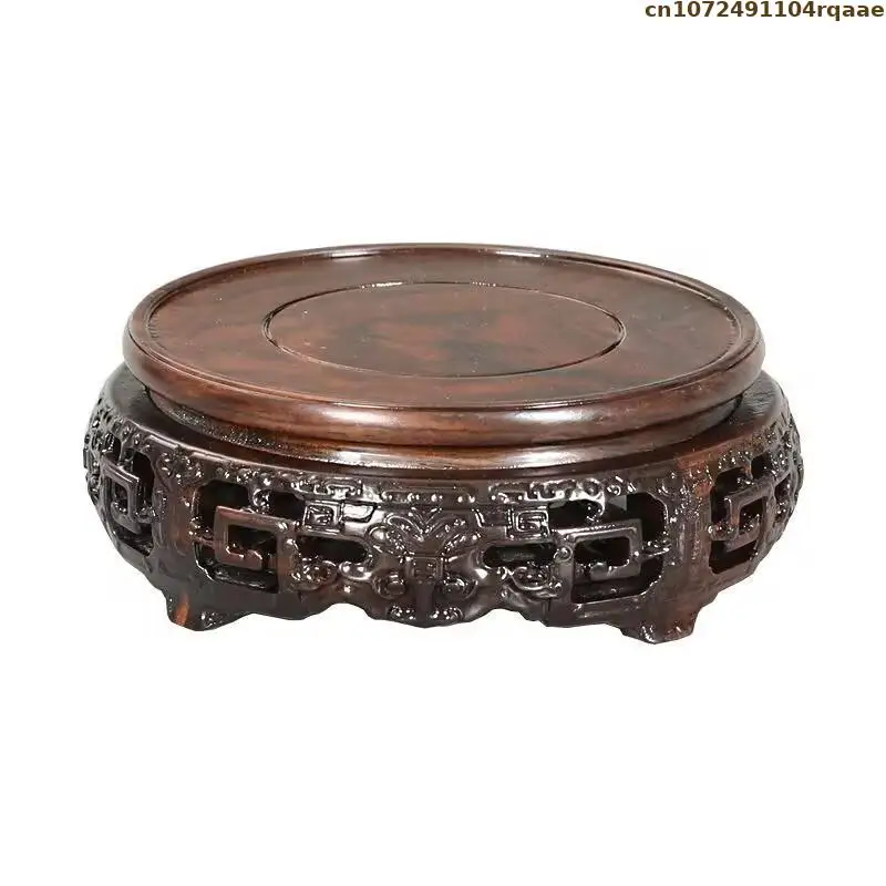 Ebony Round Display Stand For Vase, Flower Pot, Figurine, Teapot Home Decor Antique Base Wooden Pedestal For Succulents, Bonsai