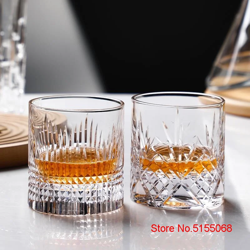 Hand Carving Crystal Old Fashion Whiskey Glasses Classic Engrave Highball Whisky Rock Glass Cognac Brandy Tumbler XO Liquor Cup