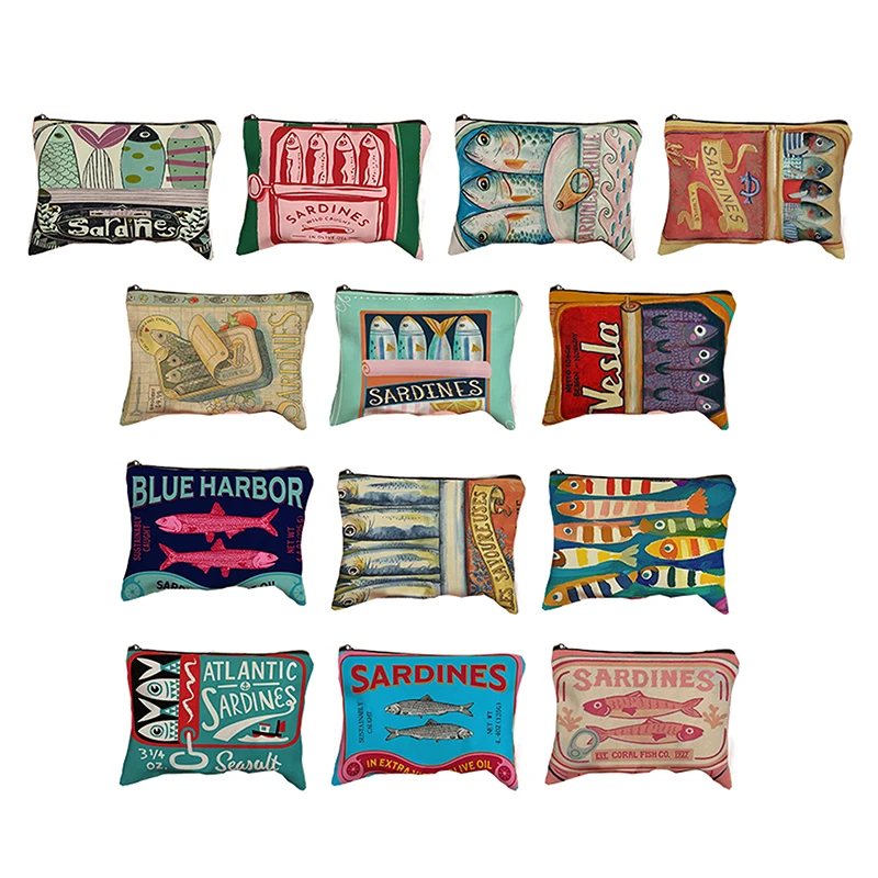 

Retro Sardines Olive Oil Design Vintage Canvas Cosmetic Bag Simple Large Capacity Makeup Bag Female Travel Clutch Toiletry Bag