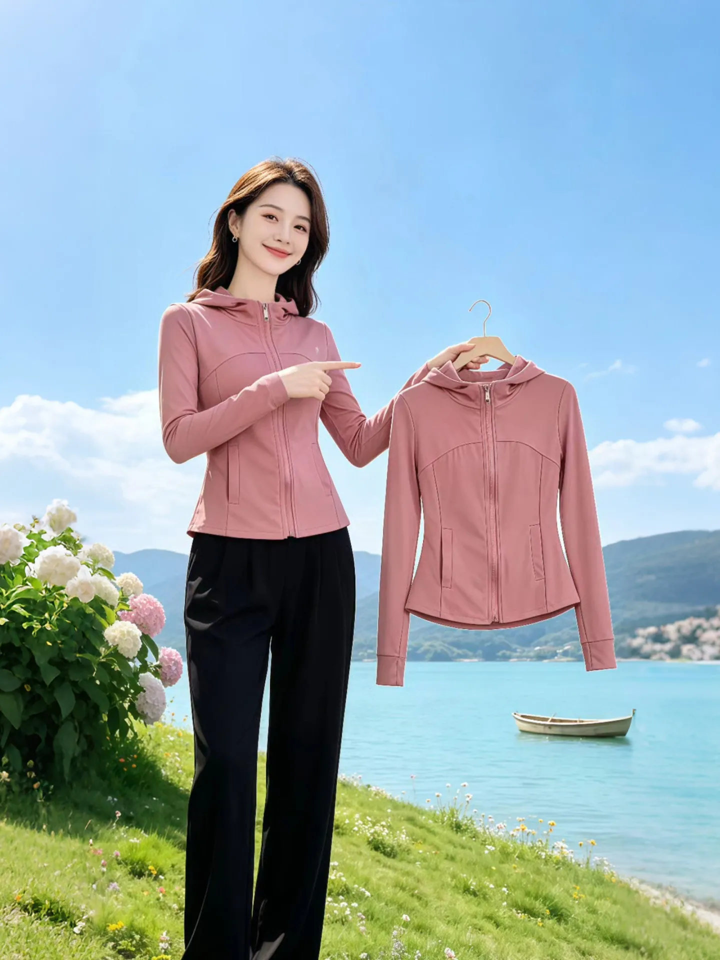 

Women's Summer 2026 New Style Sun Protection Light Thin Breathable Ice Silk Bean Paste Pink Waist Cinching Slimming Short Jacket