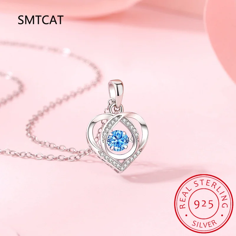 

0.5ct Moissanite Pendant Necklace for Women Sparkling Simulated Diamond Pendant Beating Heart S925 Silver Fine Jewelry Gift