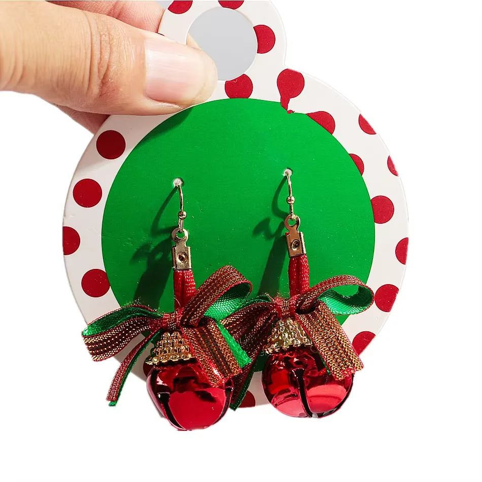 FishSheep Christmas Bow Big Red Bell Drop Earrings for Women Lovely Bells Ribbons Dangle Earring Fashion Cheap Jewelry Gifts
