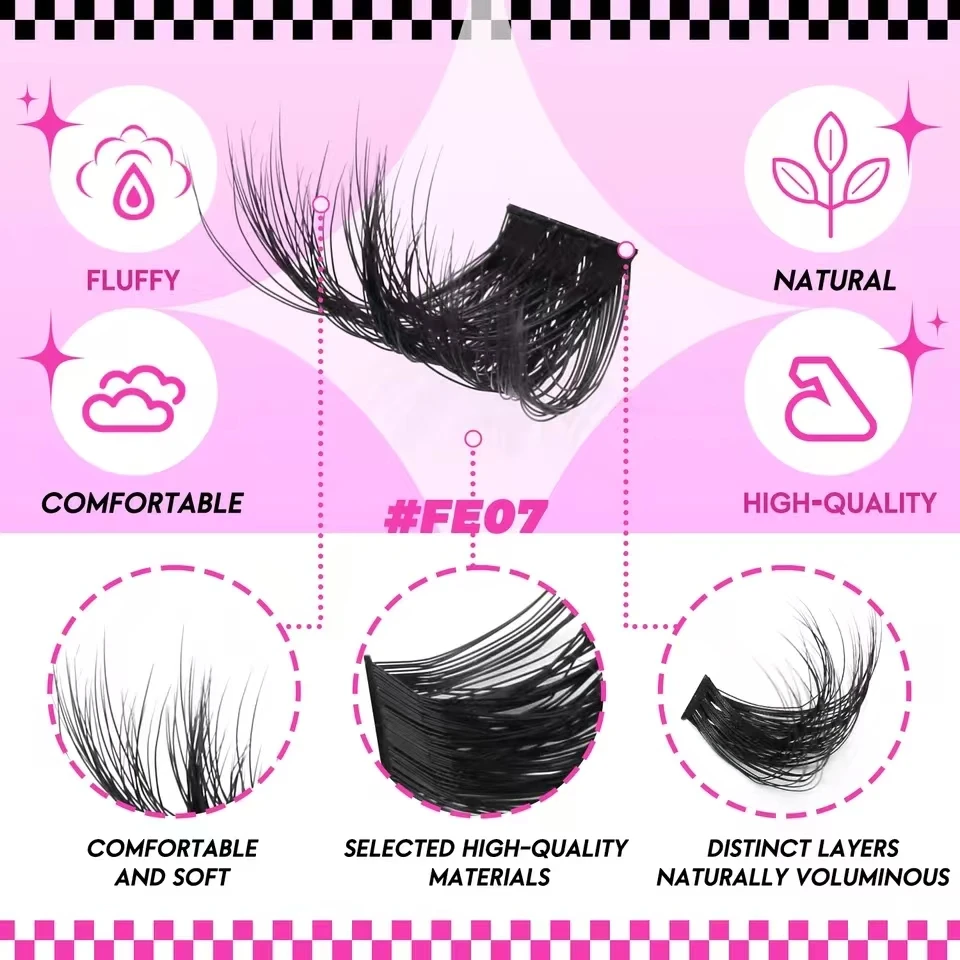 QIUNING Lash Clusters Kit Individual Cluster lash Extensions Fluffy Mixed Tray Eyelash Clusters with Lash Bond&Seal and Tweezers