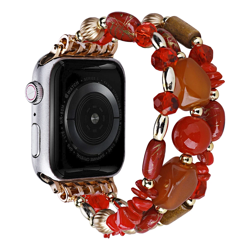 Beaded Bracelet for Apple Watch Band for Women Girls Fashion Jewelry Elastic Band Replacement Stretch Strap for iWatch Ultra SE
