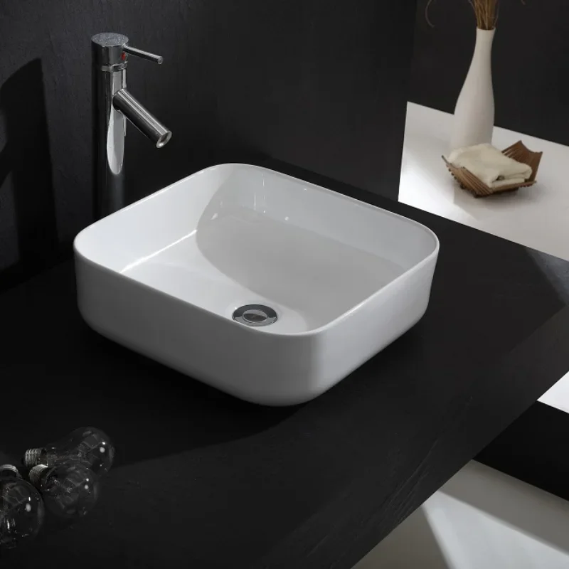 Indoor and Outdoor Bathroom Countertop Square Basin Balcony Basin Ceramic Basin White Art Basin Bathroom Basin Bathroom