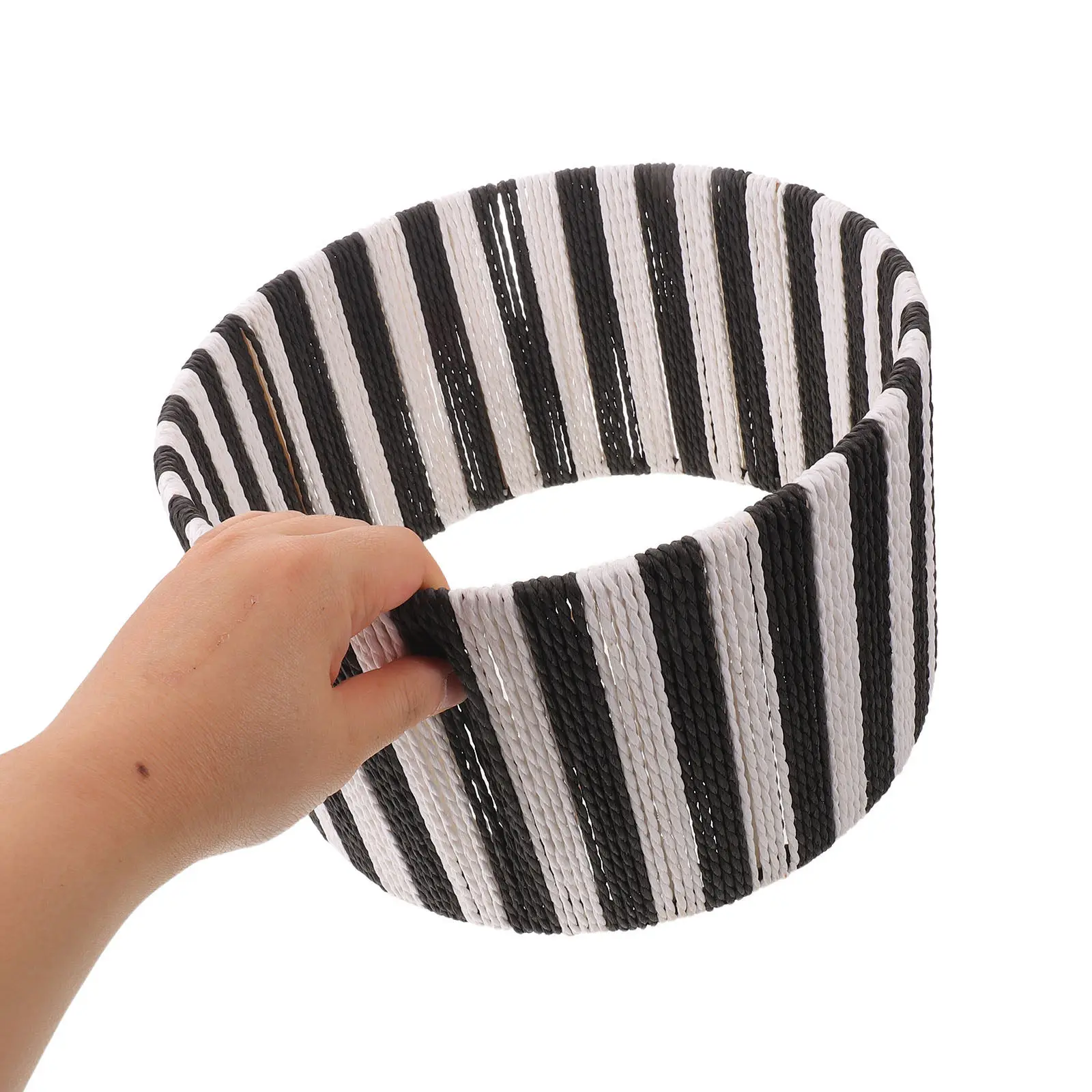 Drum Lamp Shade Coastal Striped Green White Macaron Paper Rope Cylinder Lampshade Replacement for Bedroom Living Room