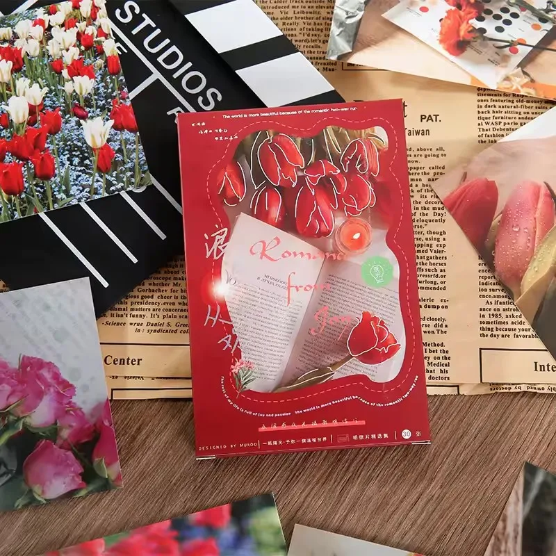 ชุดโปสการ์ด 30 ชิ้น ซีรีส์โรแมนซ์จากจอย - การ์ดอวยพรลายดอกไม้กุหลาบและทิวลิป เหมาะสำหรับเป็นของขวัญวันเกิด/คริสต์มาส ‌