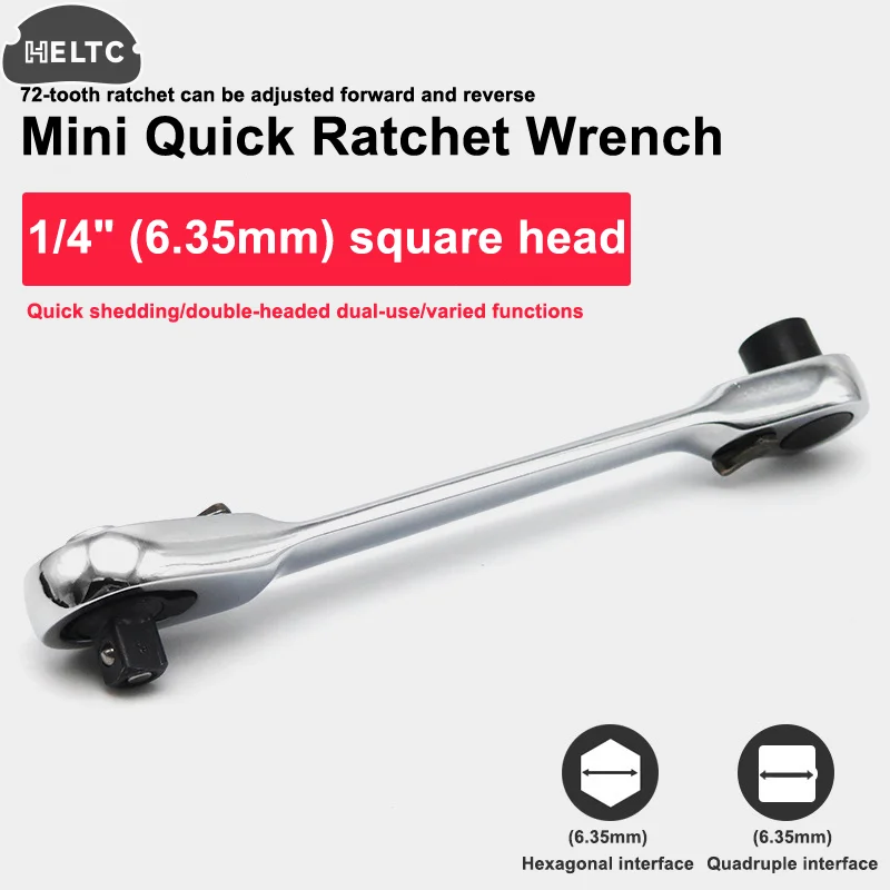 1PCS NEW Mini Double Headed Ratchet Wrench 1/4 Inch Drive Socket Screwdriver Bit Driver Quick Release Ratchet Wrench Hand Tools
