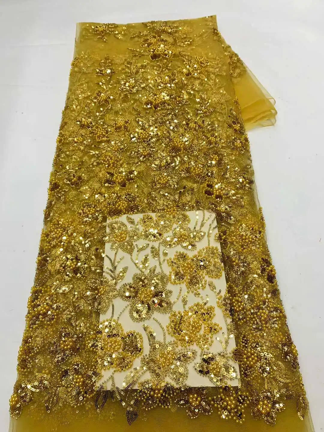 Nigerianischen Luxuriöse Afrikanische Perlen Spitze Stoff Hohe Qualität Pailletten Stickerei Afrikanische Französisch Spitze Stoff Für Nähen Kleid