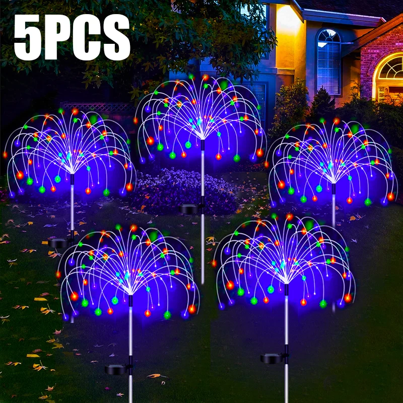 Solarne diody LED bajkowe oświetlenie ścieżki zewnętrzne wodoodporne fajerwerki wystrój trawnik ogrodowy lampa zasilana energią słoneczną na podwórko balkon Patio boże narodzenie