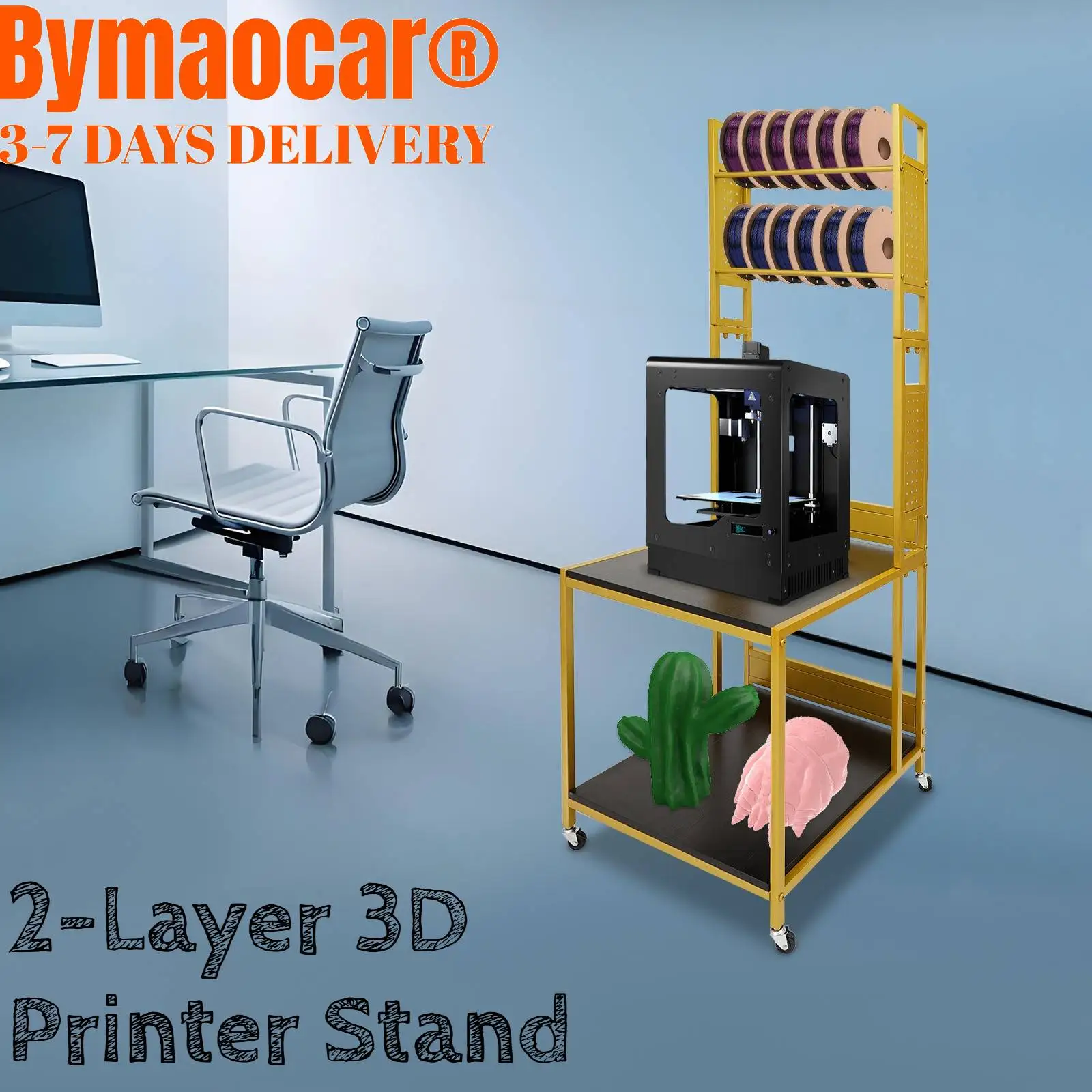 

2-Layer 3D Printer Stand, Filament Storage Rack Heavy Duty Mobile Table with Wheels 60x60x175CM for Studio Office Organization