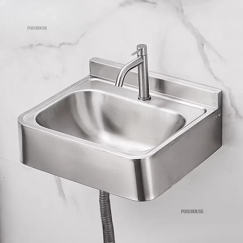 Stainless Steel Bathroom Sinks Household Handmade Thicken Washbasins for Bathroom Fixture Simple Wall-mounted Bathroom Sinks