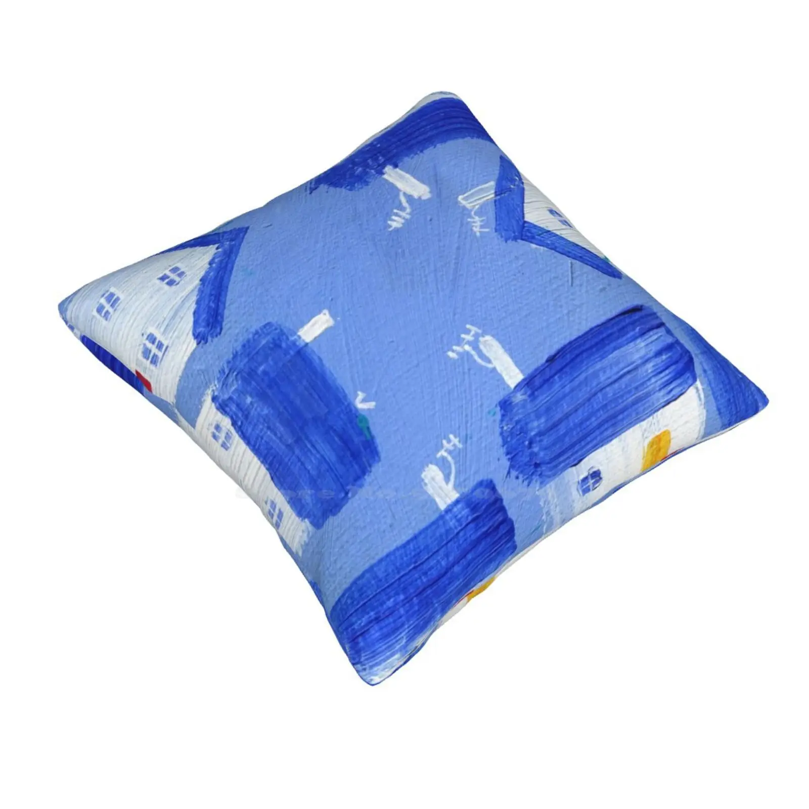 Wee Hooses Throw Cushion Pillow Cover Blue Houses Village Squirrell Cottage Abstract Town Architecture Building Scotland