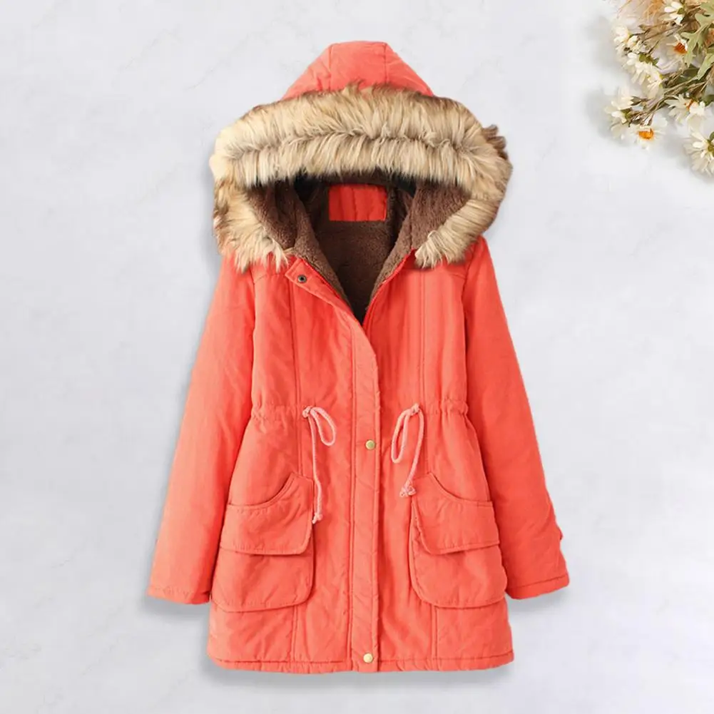 

Women Winter Jacket Women's Winter Cotton Coat With Drawstring Waist Faux Fur Hood Fleece-lined Zip-up Closure For Weather