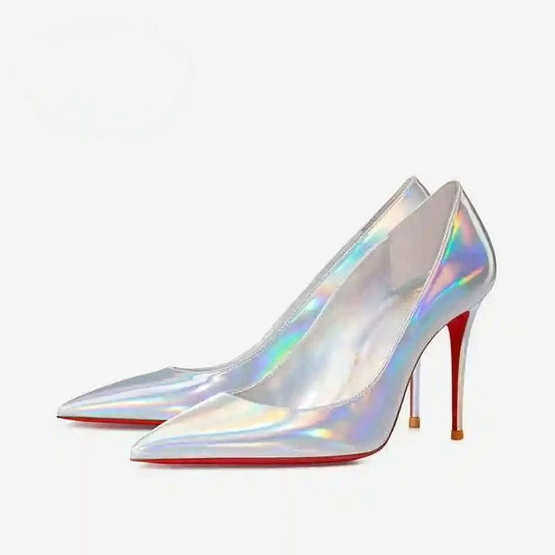 Yuejinlong Women Laser Glossy Pointed Toe Stiletto Pumps Elegant Prom Party High Heel Dress Shoes