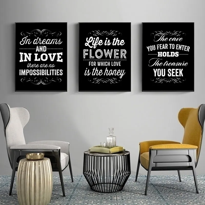 Black White Inspirational Life Quotes Canvas Art Poster Prints Modern Motivational Wall Decor for Living Room Bedroom