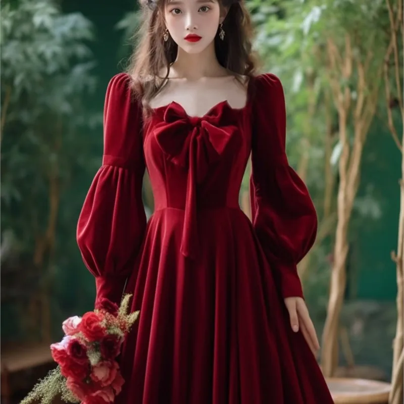 Red Velvet Dress New Women's Vintage