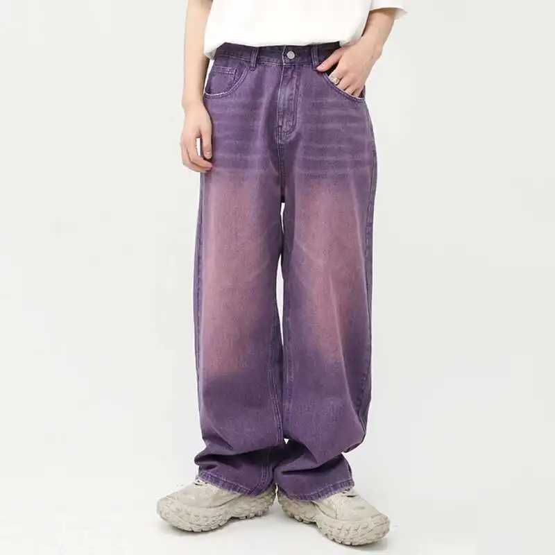 الرجال الجينز جديد الكورية شخصية مستقيم واسعة الساق الدنيم السراويل أزياء الخريف الربيع خمر الذكور السراويل