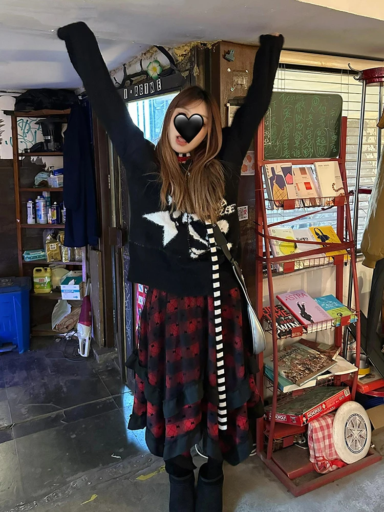 PBAP غير النظامية كشكش المرأة منقوشة تنورة خمر مرونة الخصر توافدوا القوس مكشكش الدانتيل غرزة تنورة طويلة الشرير Alt القوطية وتتسابق #2