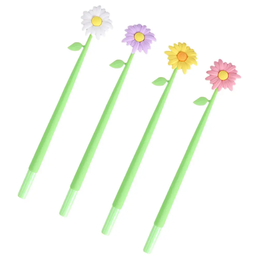 

4Pcs Adorable Silicone Flower Gel Pens Comfortable Grip Long Writing Smooth Flow Cute Pens Bulk Students School Supplies