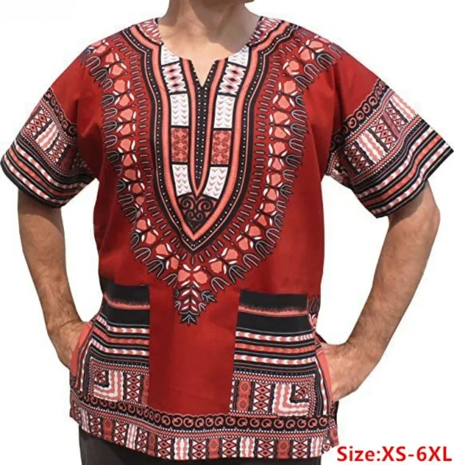 New  Men's Summer Casual Short Sleeve Tops Shirt Fashion Design African Traditional Print Cotton Dashiki Shirt for Male 6XL