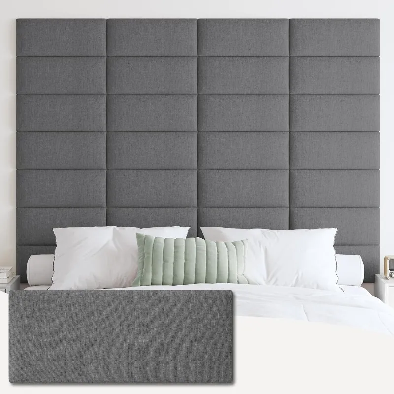 Upholstered Wall Mounted Headboard, 3D Soundproof Wall Panels Peel and Stick Headboard for Queen Size,  (9 Panels, 10