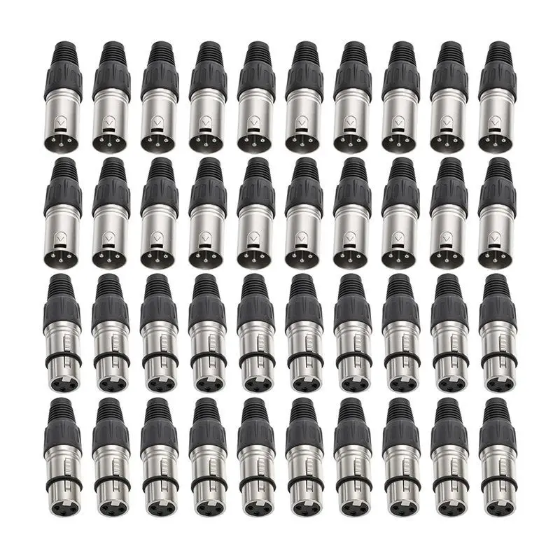 

【NECESSITY】XLR Connectors 3Pin 40 Pcs(20 Male& 20 Female) Microphone Mic Audio Cable Plug For DIY For Recording, Mixing